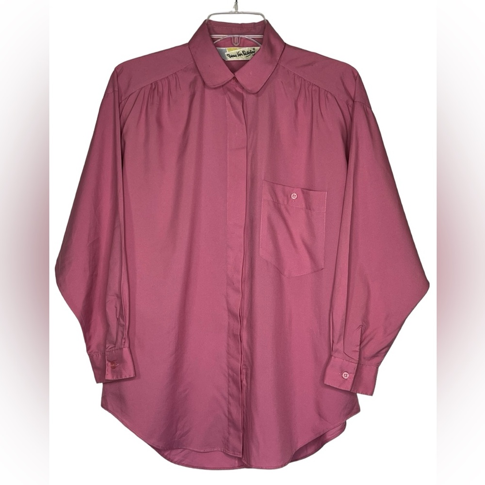 Diane Von Furstenberg Women Pink Button Up Long Sleeve Size Small Top Blouse